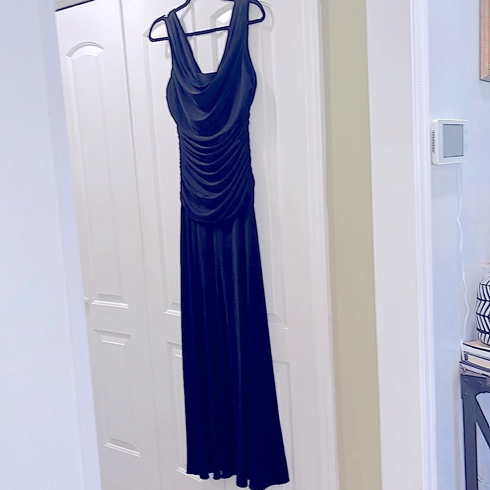 NW Nightway Black Pullover Ruched Front & Back Dress Size 10 Gown Evening Dressy